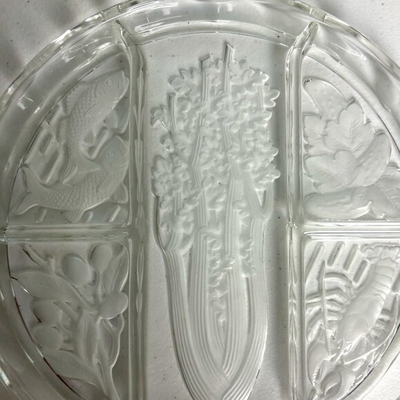 Vintage Indiana Glass Etched Frosted 5 Section Divided Serving Plate 10.25" - Picture 1 of 8